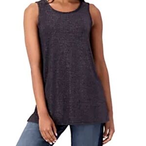 LOGO by Lori Goldstein Gray Sleeveless metallic Relaxed Mesh Tank Top